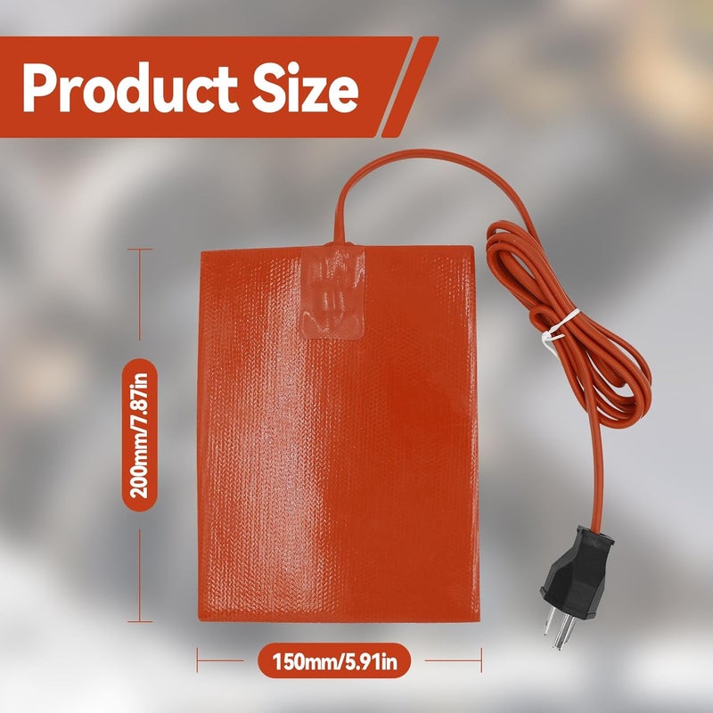 dcvbny Car Engine Silicone Heating Pad 120v,300w 6x8 Inch Universal Engine Heater Car Oil Pan Heater Pad, Electric Heater Pad Engine Block Oil Pan Tank Reservoir Container, for Metal Surface (2 Pcs Orange) - Image 2